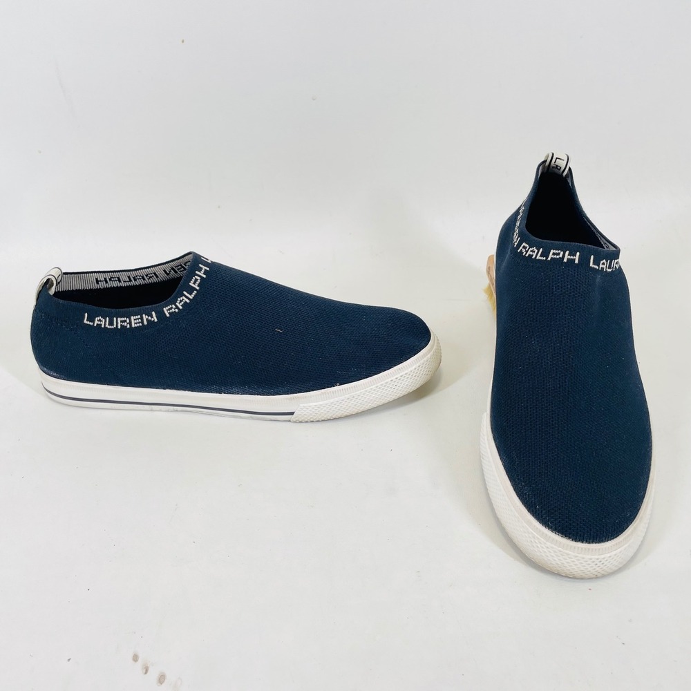 Lauren Ralph Lauren Jordyn Navy Blue Knit Slip On Sneakers Womens 9.5 Logo LRL